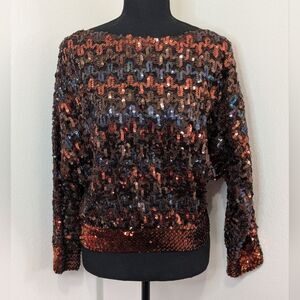 VTG Ann Green Maximalist Disco Ball Whimsical Sparkle Sequins 70s 80sTop M